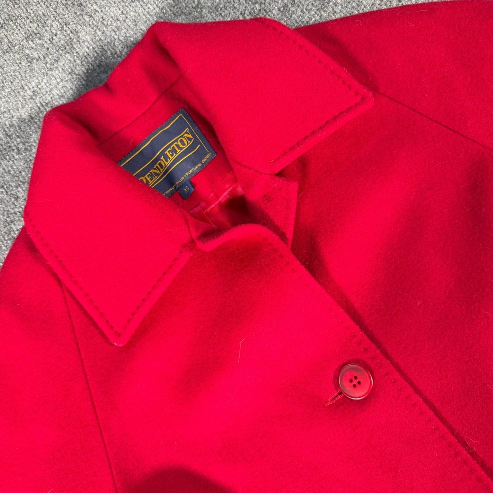 Pendleton Women Red 100% Wool Car Coat Jacket XS P11819 Made in USA Vintage